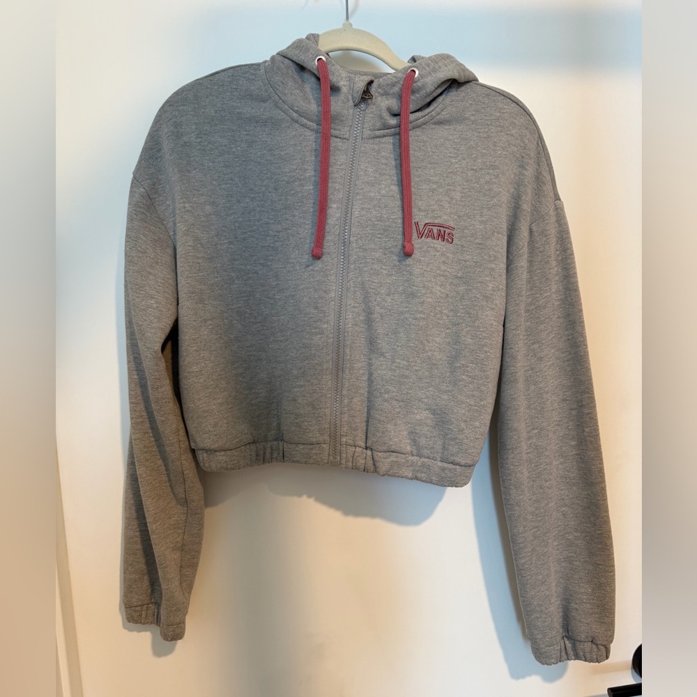 Vans Gray Cropped Zip Hoodie with Pink Accents